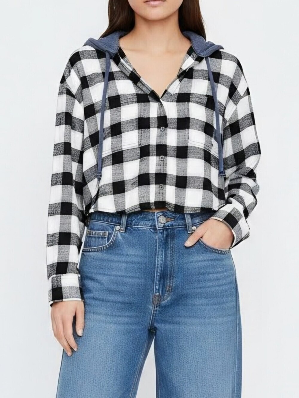 AE Cozy Cabin Oversized Hoodie Button Down Flannel Lightweight Top